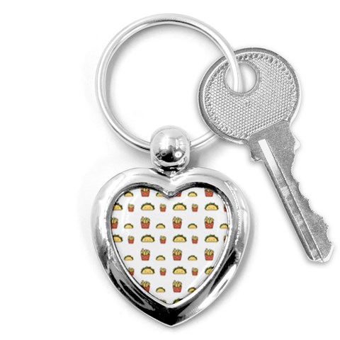 Fries Taco Pattern Fast Food Key Chain (Heart) from ArtsNow.com Front