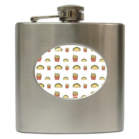 Fries Taco Pattern Fast Food Hip Flask (6 oz) from ArtsNow.com Front