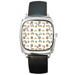Fries Taco Pattern Fast Food Square Metal Watch