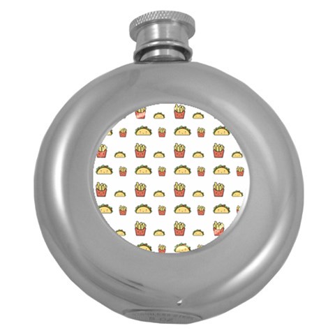 Fries Taco Pattern Fast Food Round Hip Flask (5 oz) from ArtsNow.com Front