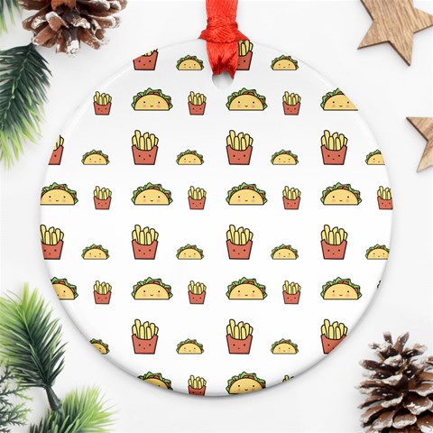Fries Taco Pattern Fast Food Round Ornament (Two Sides) from ArtsNow.com Front