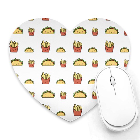 Fries Taco Pattern Fast Food Heart Mousepad from ArtsNow.com Front