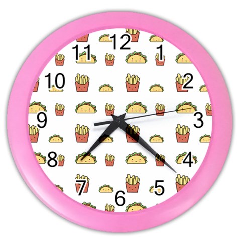 Fries Taco Pattern Fast Food Color Wall Clock from ArtsNow.com Front