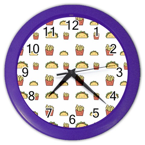Fries Taco Pattern Fast Food Color Wall Clock from ArtsNow.com Front