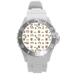 Fries Taco Pattern Fast Food Round Plastic Sport Watch (L)