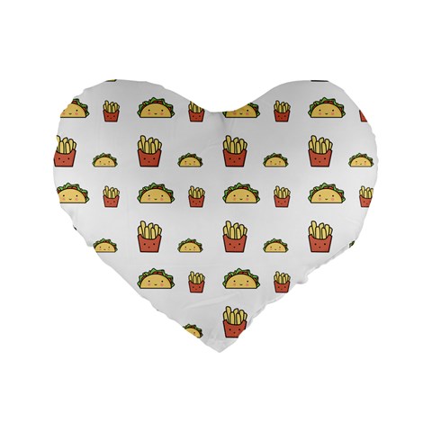 Fries Taco Pattern Fast Food Standard 16  Premium Heart Shape Cushions from ArtsNow.com Front