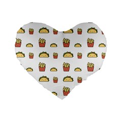 Fries Taco Pattern Fast Food Standard 16  Premium Heart Shape Cushions from ArtsNow.com Front