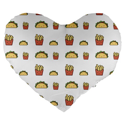 Fries Taco Pattern Fast Food Large 19  Premium Heart Shape Cushions from ArtsNow.com Front