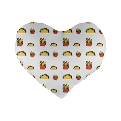 Fries Taco Pattern Fast Food Standard 16  Premium Flano Heart Shape Cushions from ArtsNow.com Front