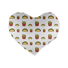 Fries Taco Pattern Fast Food Standard 16  Premium Flano Heart Shape Cushions from ArtsNow.com Front
