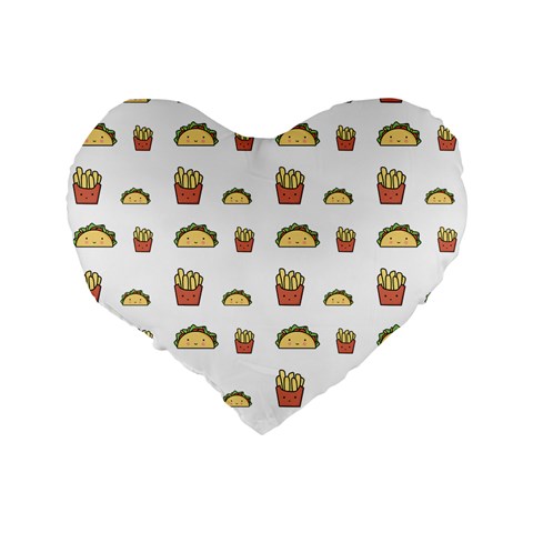 Fries Taco Pattern Fast Food Standard 16  Premium Flano Heart Shape Cushions from ArtsNow.com Back