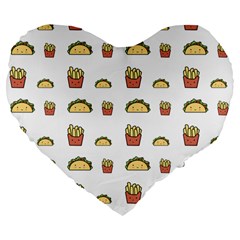 Fries Taco Pattern Fast Food Large 19  Premium Flano Heart Shape Cushions from ArtsNow.com Front