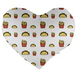 Fries Taco Pattern Fast Food Large 19  Premium Flano Heart Shape Cushions