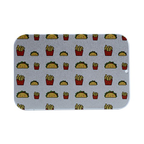 Fries Taco Pattern Fast Food Open Lid Metal Box (Silver)   from ArtsNow.com Front