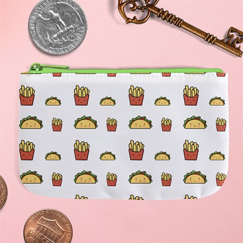 Fries Taco Pattern Fast Food Large Coin Purse from ArtsNow.com Front