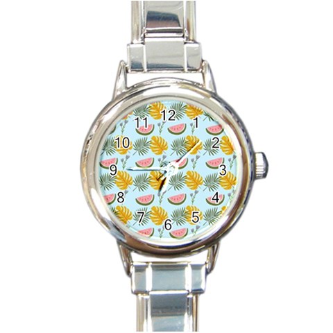 Summer Pattern Texture Vibes Round Italian Charm Watch from ArtsNow.com Front