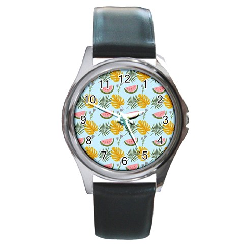 Summer Pattern Texture Vibes Round Metal Watch from ArtsNow.com Front
