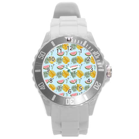 Summer Pattern Texture Vibes Round Plastic Sport Watch (L) from ArtsNow.com Front