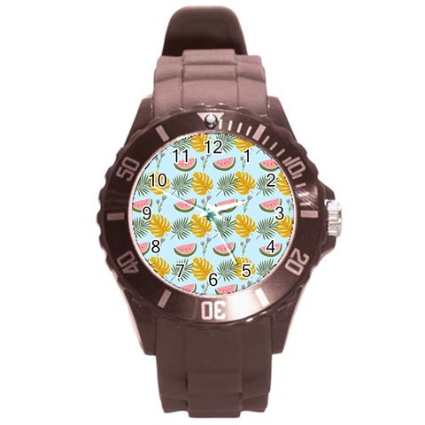 Summer Pattern Texture Vibes Round Plastic Sport Watch (L) from ArtsNow.com Front