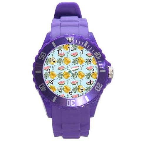 Summer Pattern Texture Vibes Round Plastic Sport Watch (L) from ArtsNow.com Front