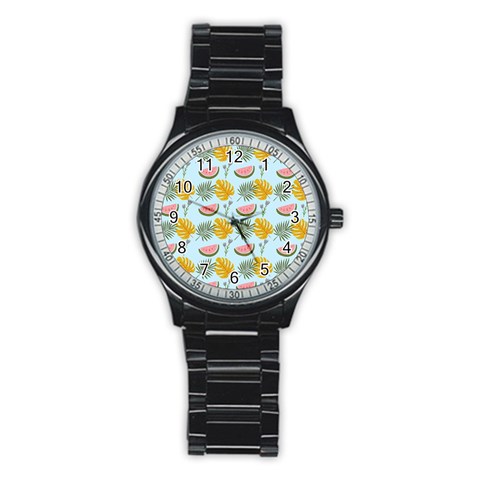Summer Pattern Texture Vibes Stainless Steel Round Watch from ArtsNow.com Front