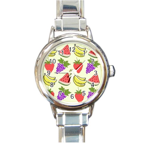 Fruits Pattern Background Food Round Italian Charm Watch from ArtsNow.com Front
