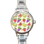 Fruits Pattern Background Food Round Italian Charm Watch