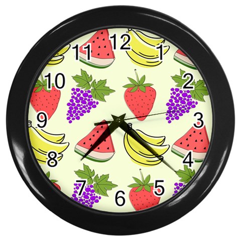 Fruits Pattern Background Food Wall Clock (Black) from ArtsNow.com Front