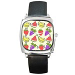 Fruits Pattern Background Food Square Metal Watch