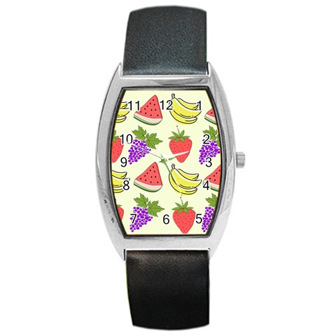 Fruits Pattern Background Food Barrel Style Metal Watch from ArtsNow.com Front