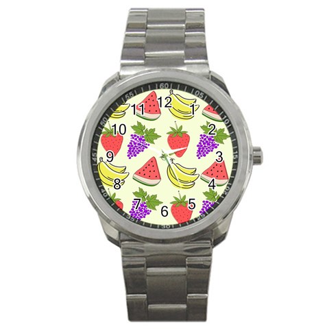 Fruits Pattern Background Food Sport Metal Watch from ArtsNow.com Front