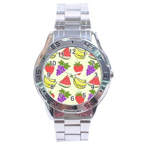 Fruits Pattern Background Food Stainless Steel Analogue Watch from ArtsNow.com Front