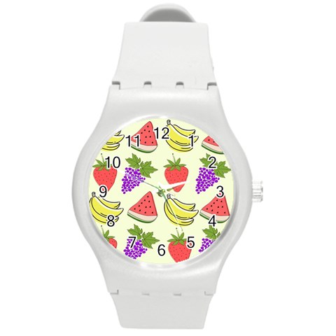 Fruits Pattern Background Food Round Plastic Sport Watch (M) from ArtsNow.com Front