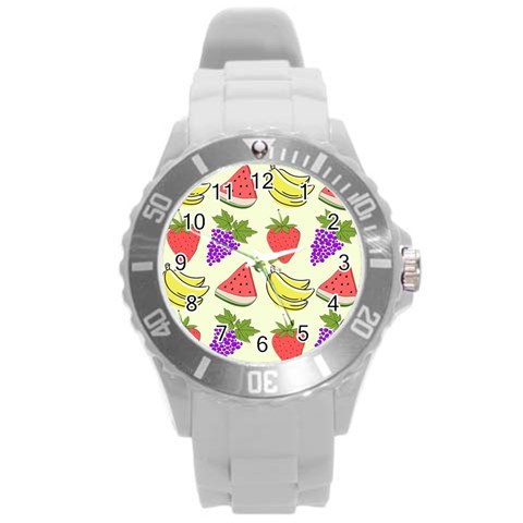 Fruits Pattern Background Food Round Plastic Sport Watch (L) from ArtsNow.com Front