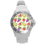 Fruits Pattern Background Food Round Plastic Sport Watch (L)