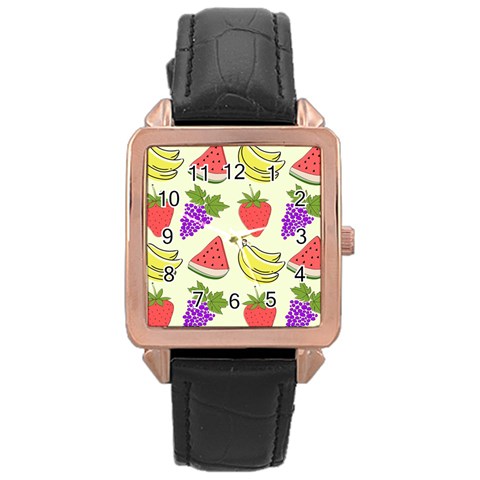 Fruits Pattern Background Food Rose Gold Leather Watch  from ArtsNow.com Front