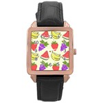 Fruits Pattern Background Food Rose Gold Leather Watch 