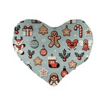 Christmas Cartoon Pattern Standard 16  Premium Flano Heart Shape Cushions