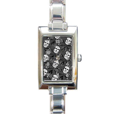 Skull Skeleton Pattern Texture Rectangle Italian Charm Watch from ArtsNow.com Front