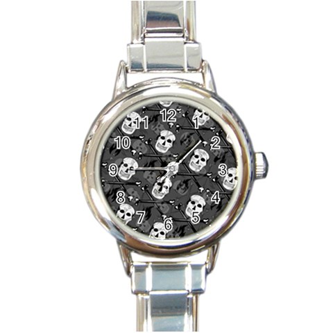 Skull Skeleton Pattern Texture Round Italian Charm Watch from ArtsNow.com Front