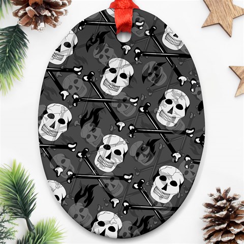 Skull Skeleton Pattern Texture Ornament (Oval) from ArtsNow.com Front