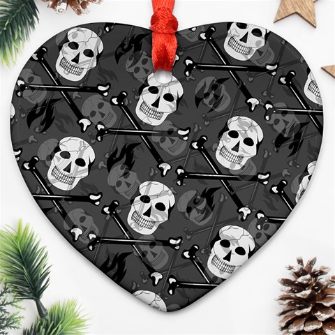 Skull Skeleton Pattern Texture Ornament (Heart) from ArtsNow.com Front