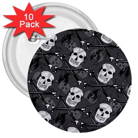 Skull Skeleton Pattern Texture 3  Buttons (10 pack)  from ArtsNow.com Front