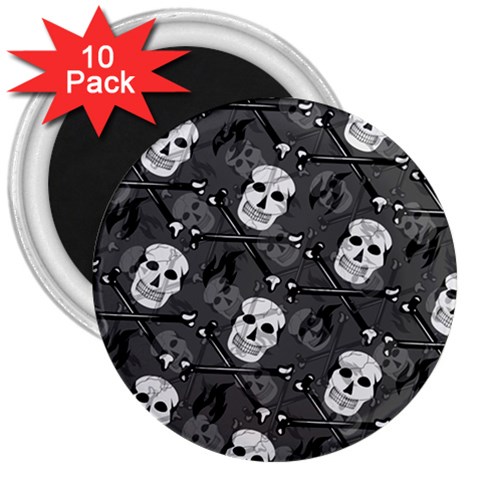 Skull Skeleton Pattern Texture 3  Magnets (10 pack)  from ArtsNow.com Front