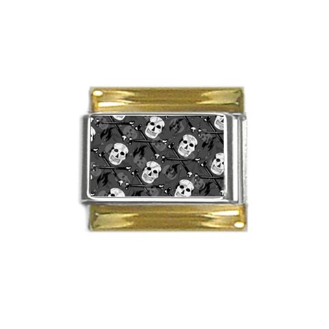 Skull Skeleton Pattern Texture Gold Trim Italian Charm (9mm) from ArtsNow.com Front