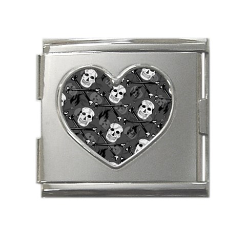 Skull Skeleton Pattern Texture Mega Link Heart Italian Charm (18mm) from ArtsNow.com Front
