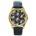 Skull Skeleton Pattern Texture Round Gold Metal Watch