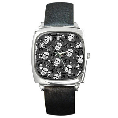 Skull Skeleton Pattern Texture Square Metal Watch from ArtsNow.com Front