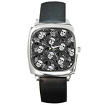 Skull Skeleton Pattern Texture Square Metal Watch
