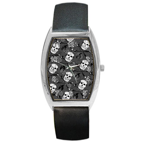 Skull Skeleton Pattern Texture Barrel Style Metal Watch from ArtsNow.com Front